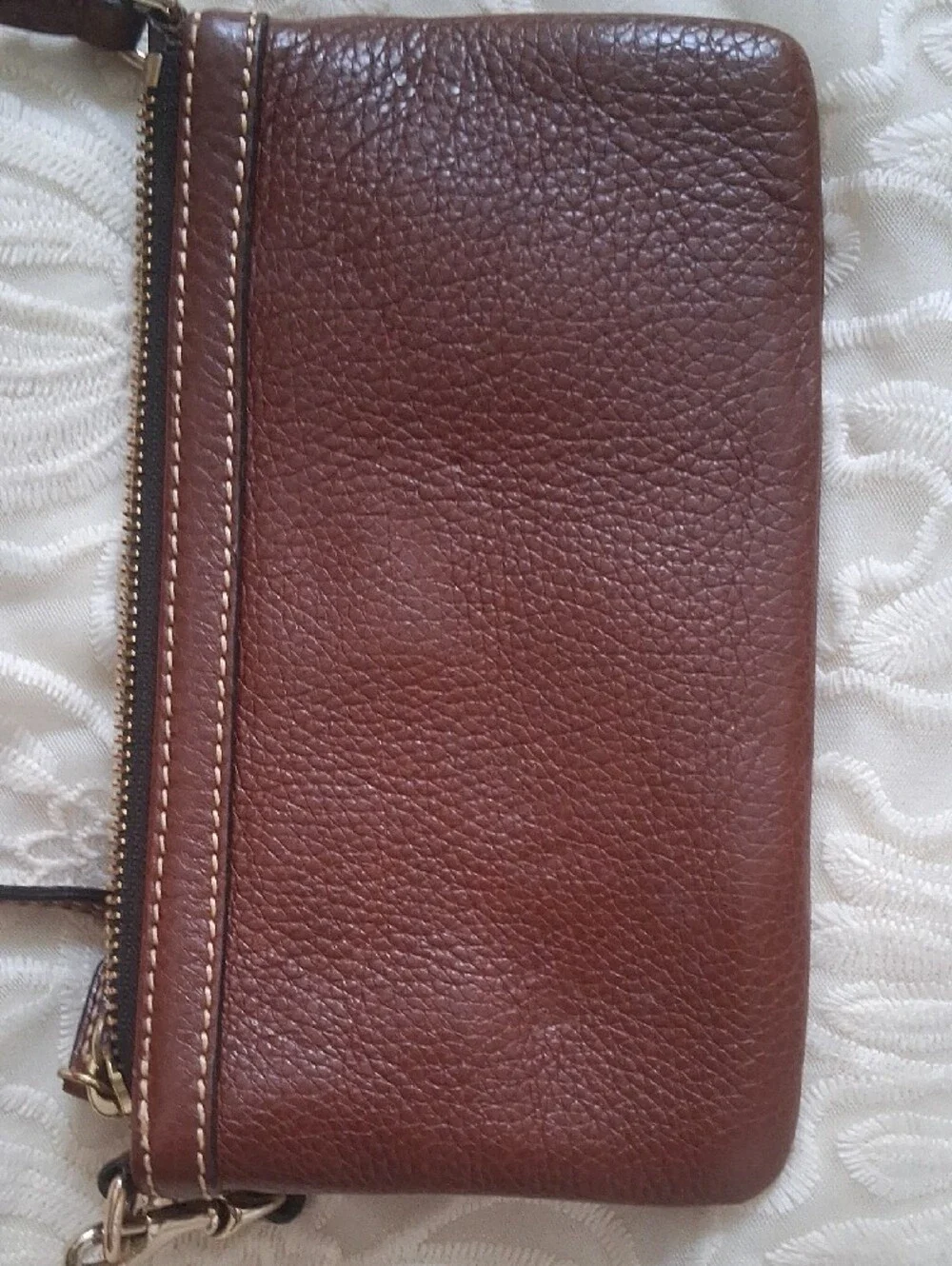 Dooney & Bourke Brown Leather Wristlet Clutch with Gold Hardware